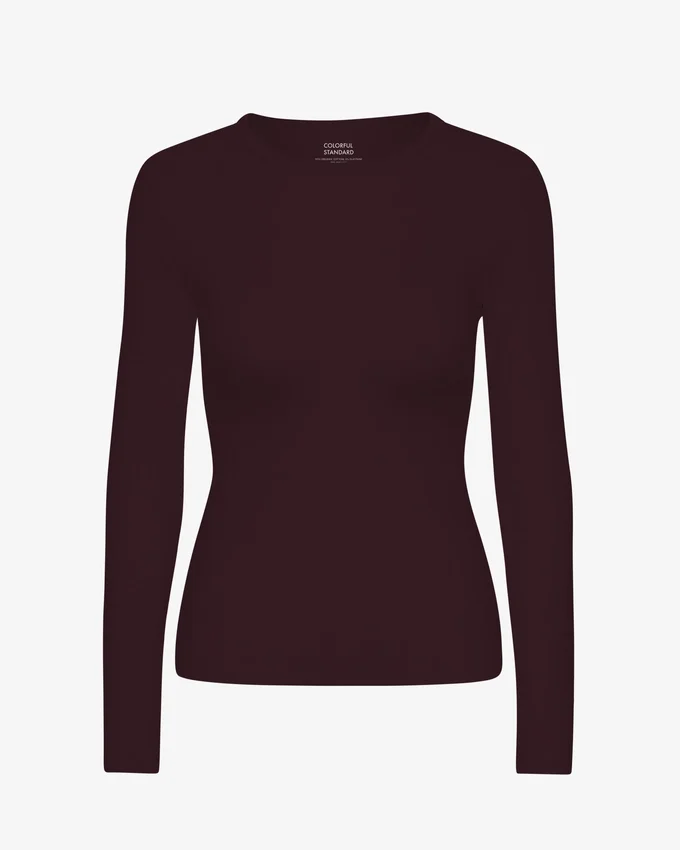 Camiseta de manga larga de punto acanalado orgánica para mujer - Rojo sangre