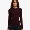 Camiseta de manga larga de punto acanalado orgánica para mujer - Rojo sangre