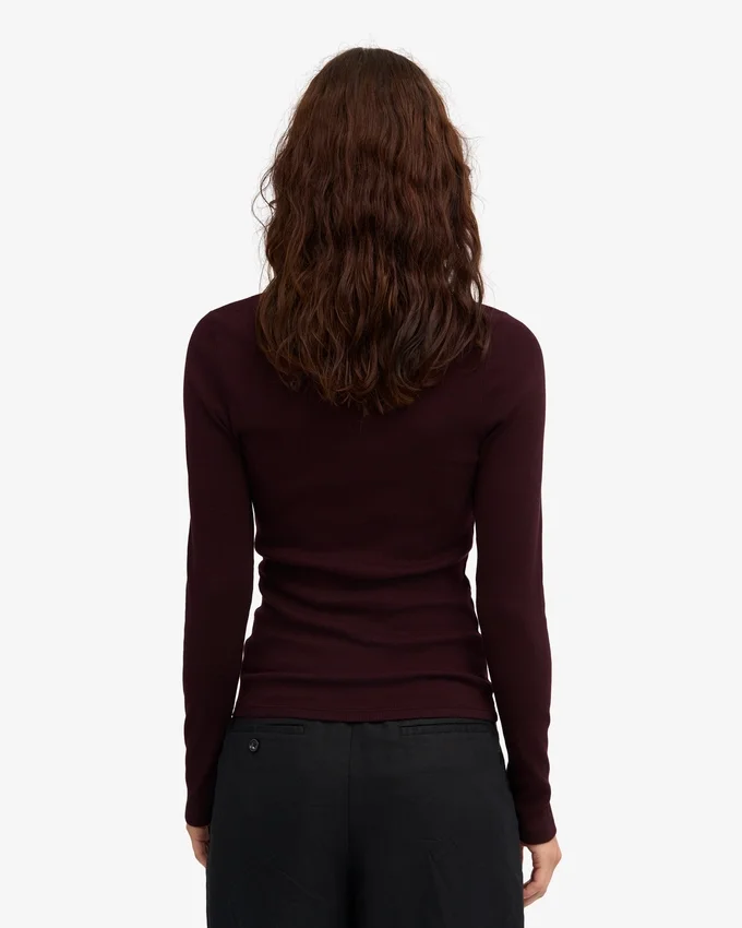 Camiseta de manga larga de punto acanalado orgánica para mujer - Rojo sangre