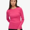 Camiseta de manga larga de punto acanalado orgánica para mujer - Rosa chicle