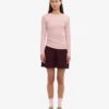Camiseta de manga larga de punto acanalado orgánica para mujer - Rosa descolorido