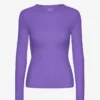 Camiseta de manga larga de punto acanalado orgánica para mujer - Ultravioleta