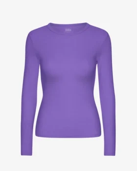 Camiseta de manga larga de punto acanalado orgánica para mujer - Ultravioleta