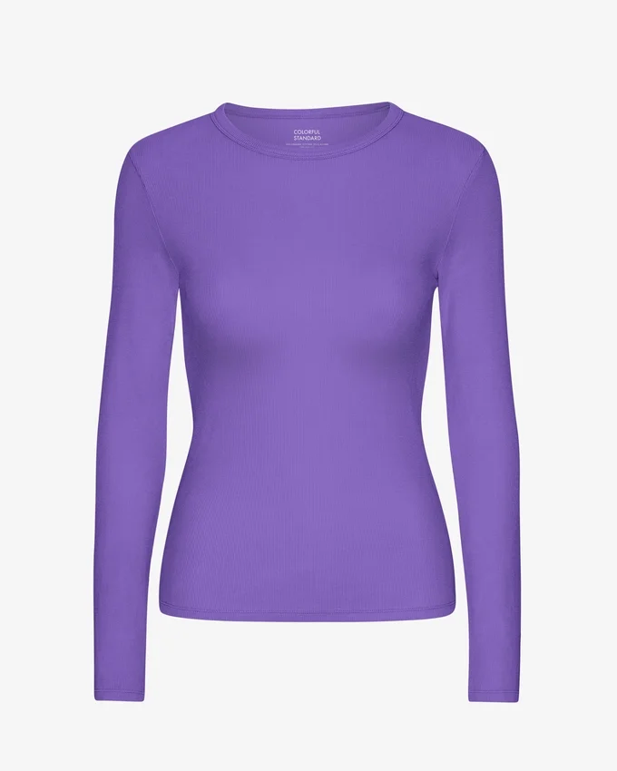 Camiseta de manga larga de punto acanalado orgánica para mujer - Ultravioleta