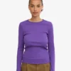 Camiseta de manga larga de punto acanalado orgánica para mujer - Ultravioleta