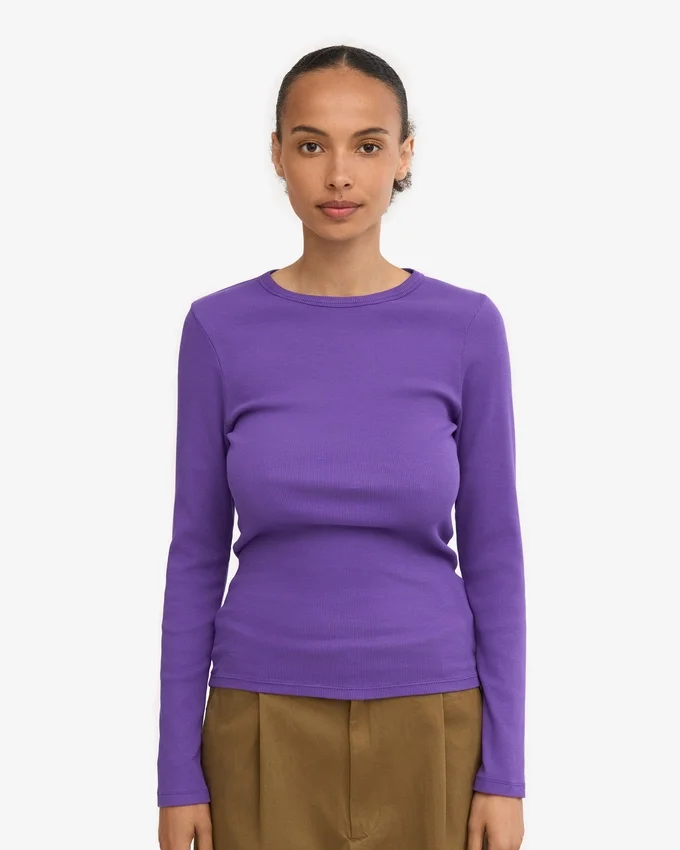 Camiseta de manga larga de punto acanalado orgánica para mujer - Ultravioleta