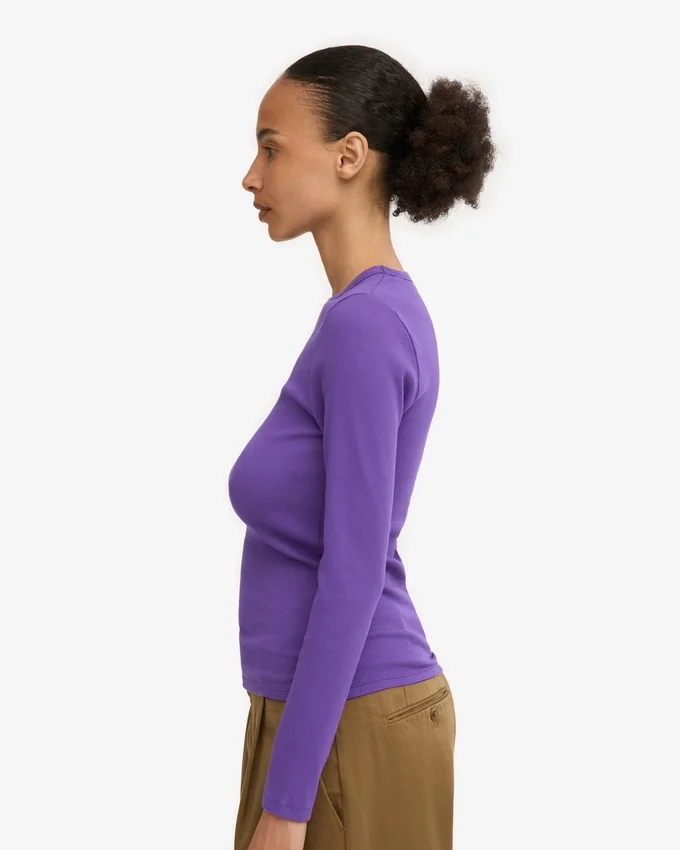 Camiseta de manga larga de punto acanalado orgánica para mujer - Ultravioleta