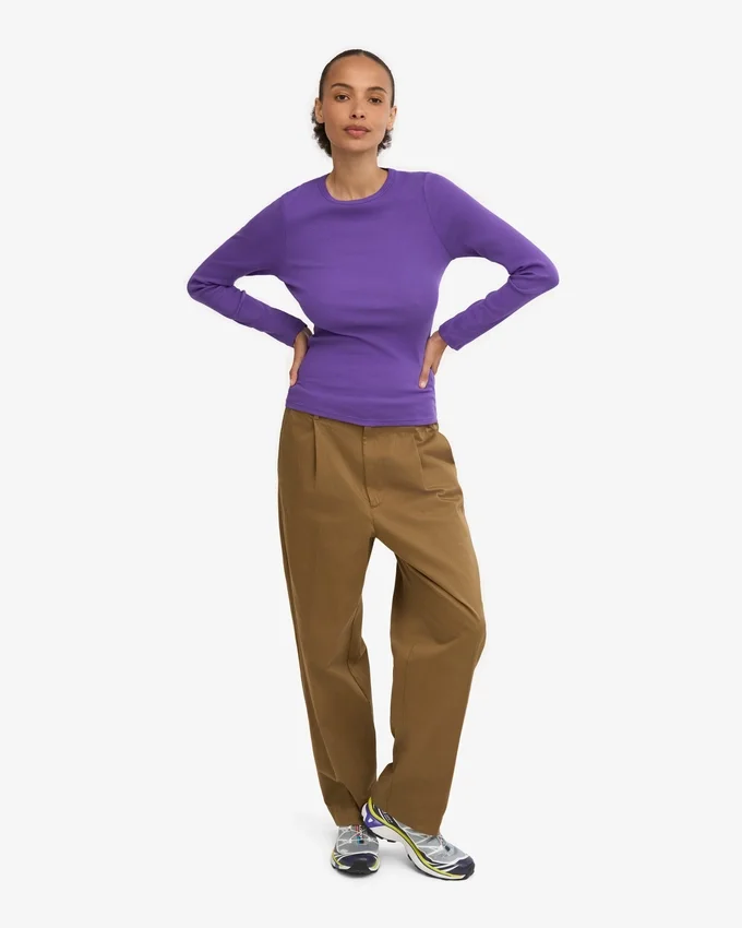 Camiseta de manga larga de punto acanalado orgánica para mujer - Ultravioleta