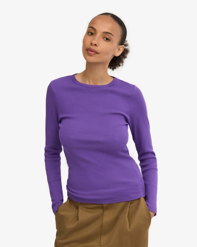 Camiseta de manga larga de punto acanalado orgánica para mujer - Ultravioleta