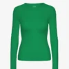 Camiseta de manga larga de punto acanalado orgánica para mujer - Verde Kelly