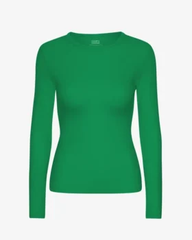 Camiseta de manga larga de punto acanalado orgánica para mujer - Verde Kelly