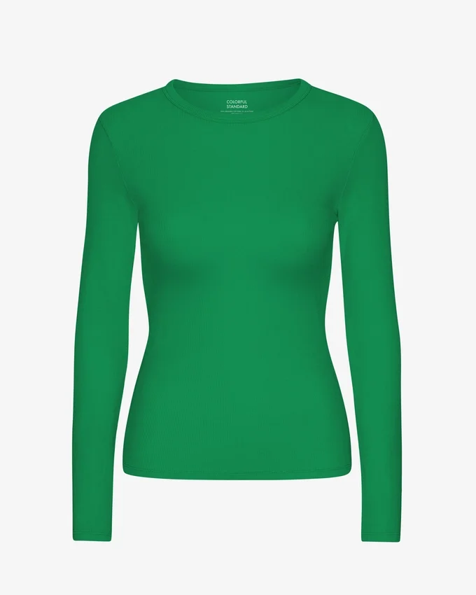 Camiseta de manga larga de punto acanalado orgánica para mujer - Verde Kelly