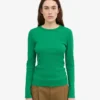 Camiseta de manga larga de punto acanalado orgánica para mujer - Verde Kelly