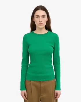 Camiseta de manga larga de punto acanalado orgánica para mujer – Verde Kelly