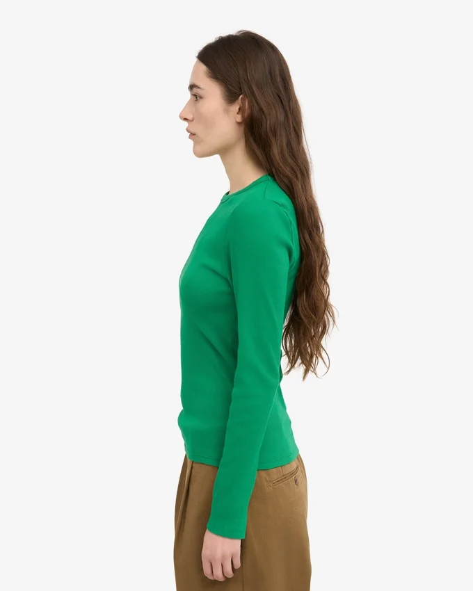 Camiseta de manga larga de punto acanalado orgánica para mujer - Verde Kelly