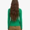 Camiseta de manga larga de punto acanalado orgánica para mujer - Verde Kelly