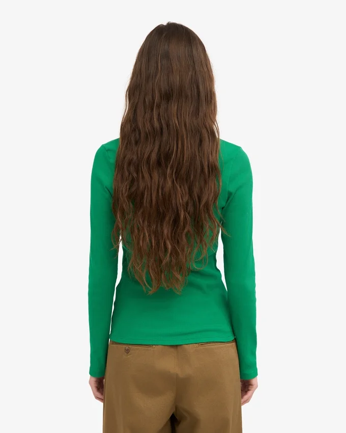 Camiseta de manga larga de punto acanalado orgánica para mujer - Verde Kelly