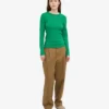 Camiseta de manga larga de punto acanalado orgánica para mujer - Verde Kelly