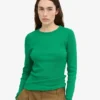 Camiseta de manga larga de punto acanalado orgánica para mujer - Verde Kelly
