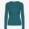 Camiseta de manga larga de punto acanalado orgánica para mujer - Verde océano