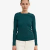 Camiseta de manga larga de punto acanalado orgánica para mujer - Verde océano