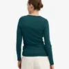 Camiseta de manga larga de punto acanalado orgánica para mujer - Verde océano