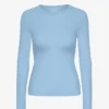 Camiseta de manga larga de punto elástico orgánica para mujer - Azul mar