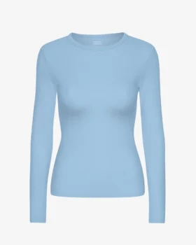 Camiseta de manga larga de punto elástico orgánica para mujer - Azul mar