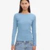 Camiseta de manga larga de punto elástico orgánica para mujer - Azul mar