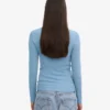 Camiseta de manga larga de punto elástico orgánica para mujer - Azul mar