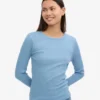 Camiseta de manga larga de punto elástico orgánica para mujer - Azul mar