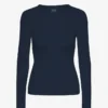 Camiseta de manga larga de punto elástico orgánica para mujer - Azul marino