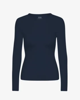 Camiseta de manga larga de punto elástico orgánica para mujer - Azul marino
