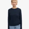 Camiseta de manga larga de punto elástico orgánica para mujer - Azul marino