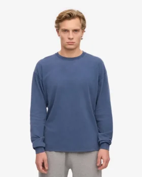 Camiseta de manga larga orgánica oversize – Azul Neptuno