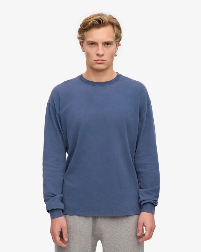Camiseta de manga larga orgánica oversize - Azul Neptuno