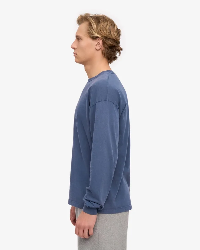 Camiseta de manga larga orgánica oversize - Azul Neptuno