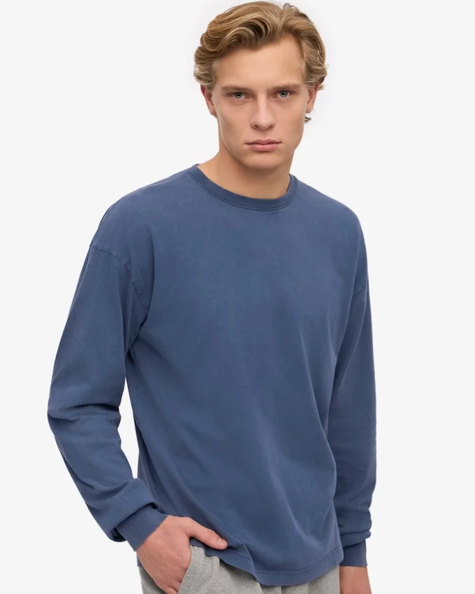 Camiseta de manga larga orgánica oversize - Azul Neptuno