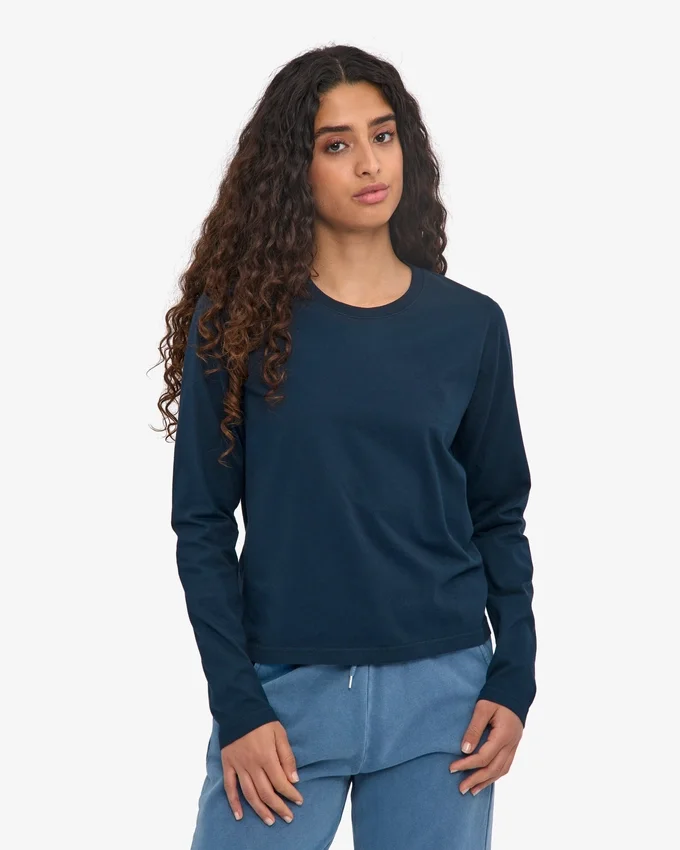 Camiseta de manga larga orgánica para mujer - Azul marino