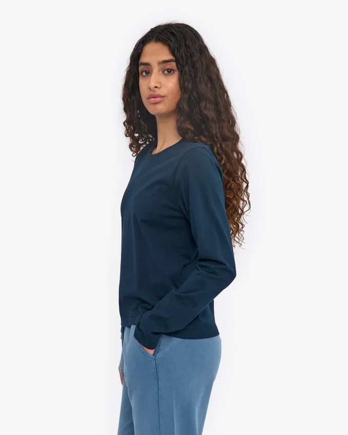 Camiseta de manga larga orgánica para mujer - Azul marino
