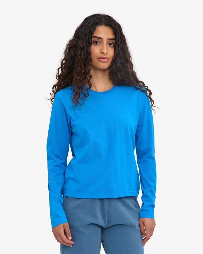 Camiseta de manga larga orgánica para mujer - Azul Pacífico