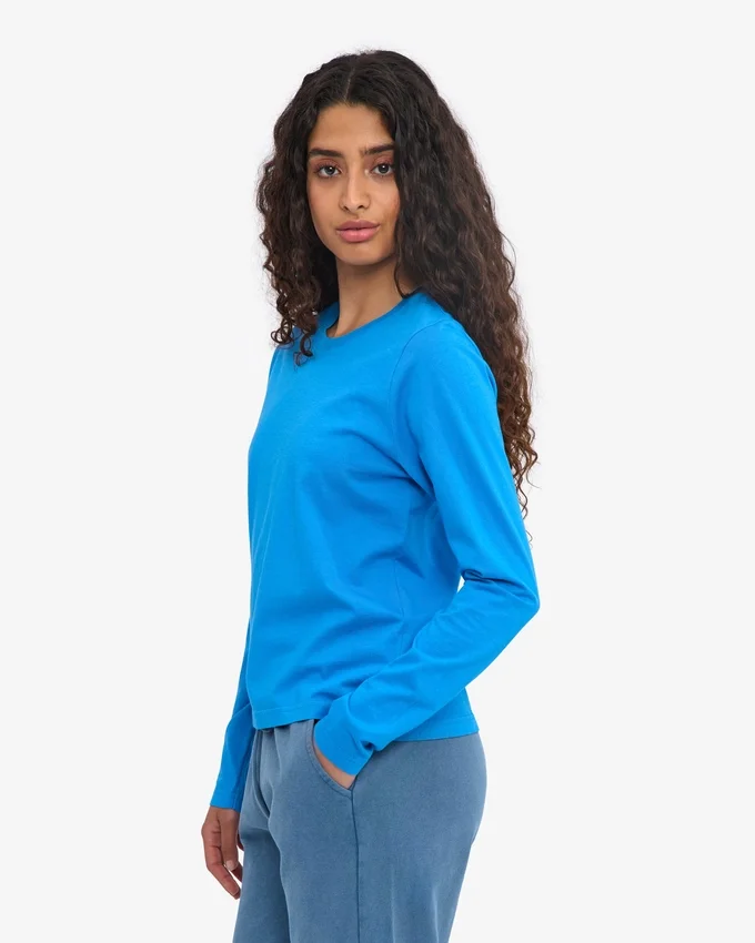Camiseta de manga larga orgánica para mujer - Azul Pacífico