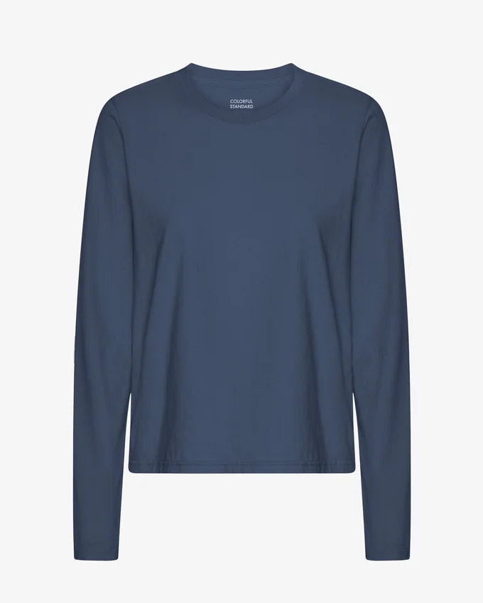 Camiseta de manga larga orgánica para mujer - Azul petróleo