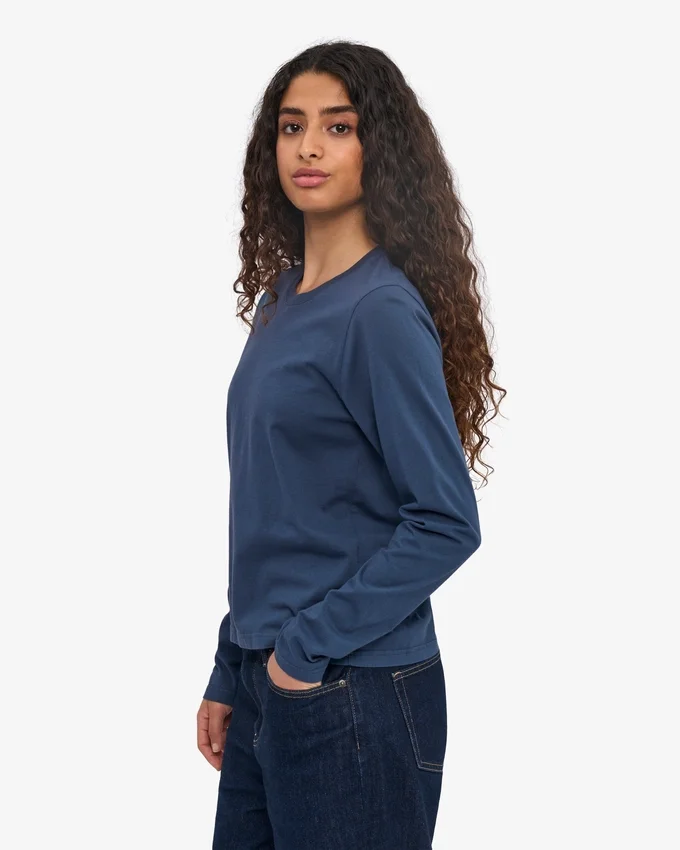 Camiseta de manga larga orgánica para mujer - Azul petróleo