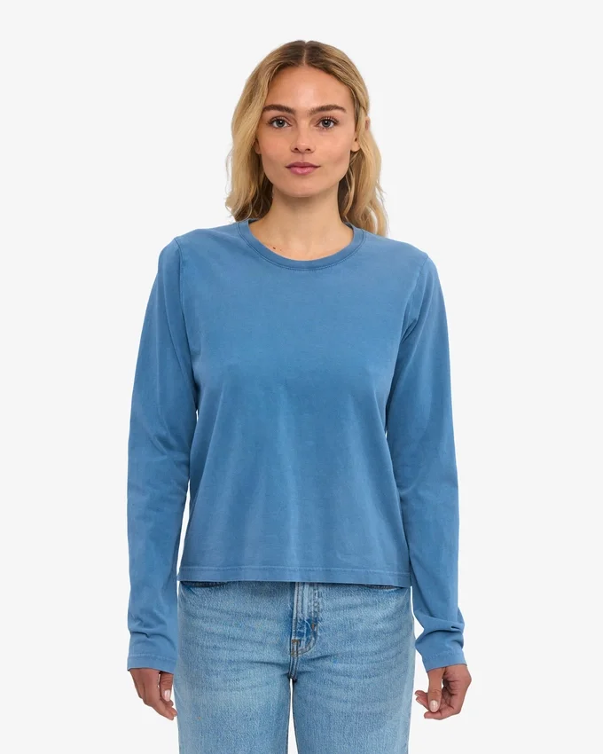 Camiseta de manga larga orgánica para mujer - Índigo descolorido