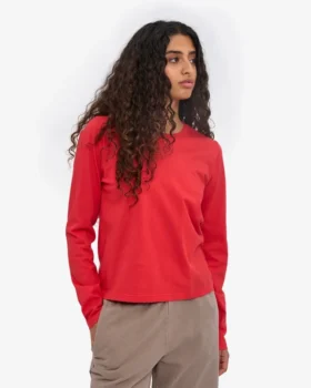 Camiseta de manga larga orgánica para mujer – Rojo mandarina