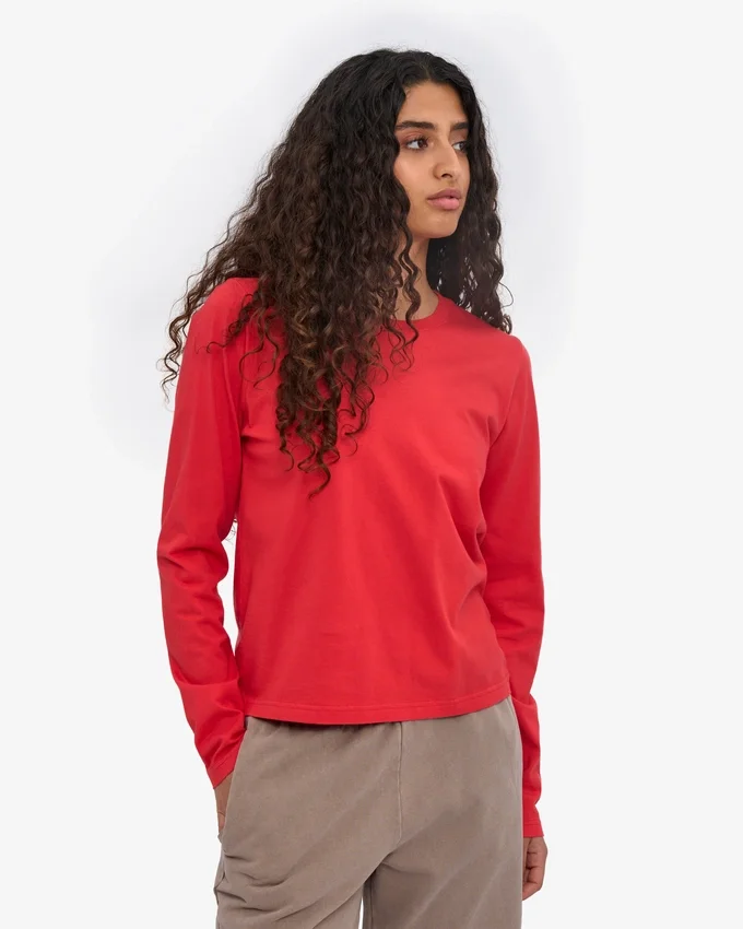 Camiseta de manga larga orgánica para mujer - Rojo mandarina