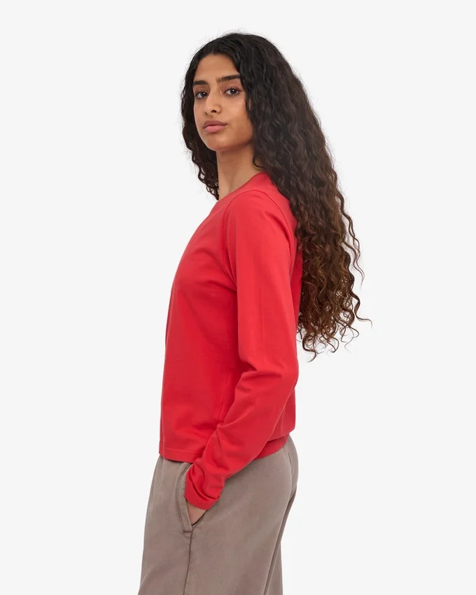 Camiseta de manga larga orgánica para mujer - Rojo mandarina