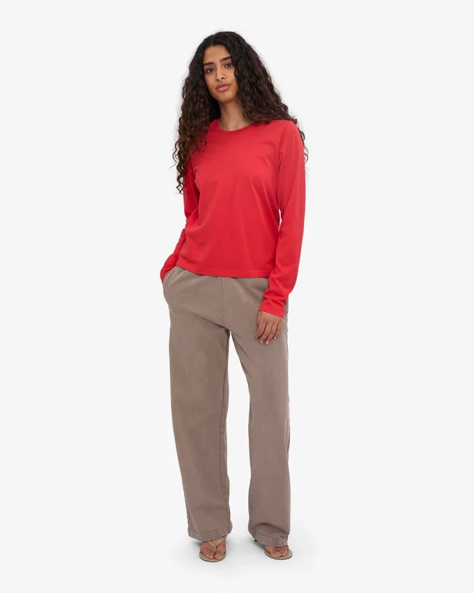Camiseta de manga larga orgánica para mujer - Rojo mandarina