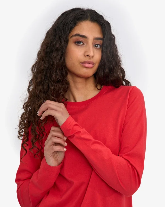 Camiseta de manga larga orgánica para mujer - Rojo mandarina
